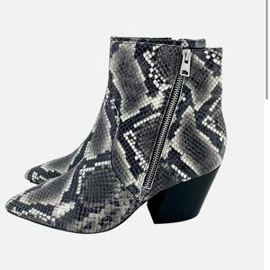 All Saints Aster Snake Print Leather Western Ankle Boots Sz 38